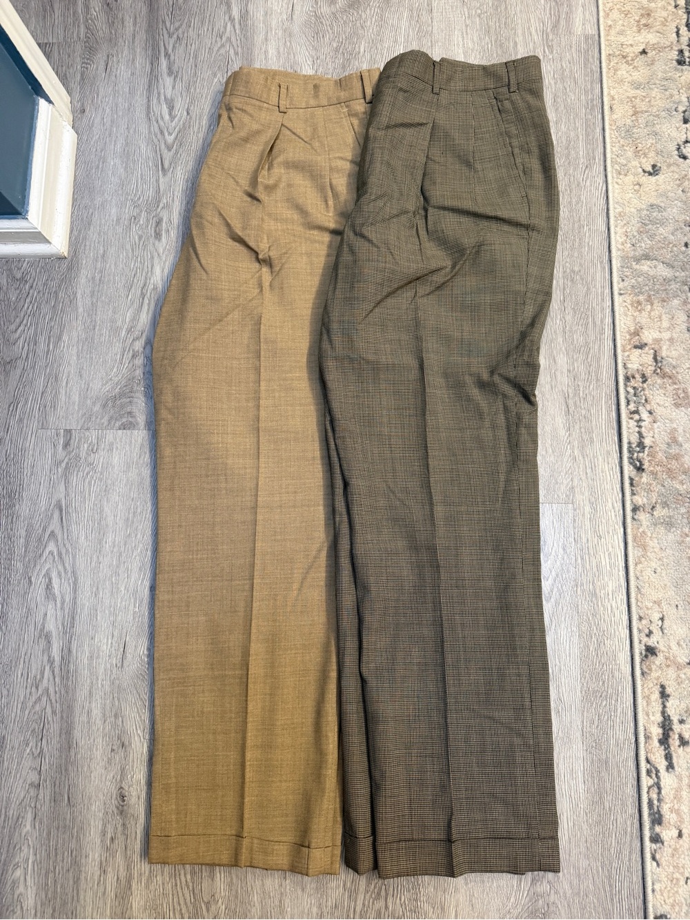 Lot Of 2 Lands' End Dress Pants Sz 36 100% Wool Pleated Preppy Houndstooth/Brown